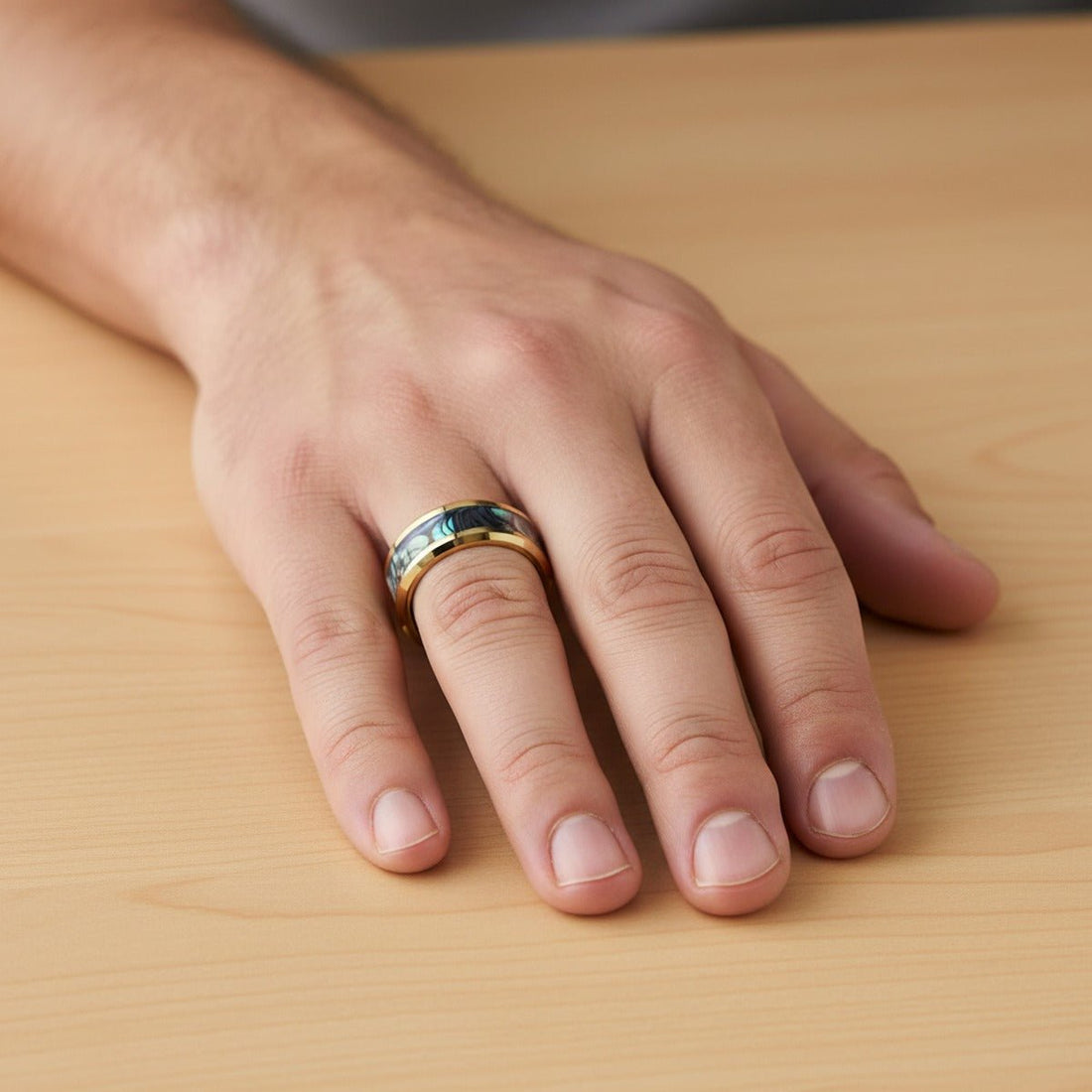SHORELINE gold-plated tungsten carbide ring, hand lifestyle