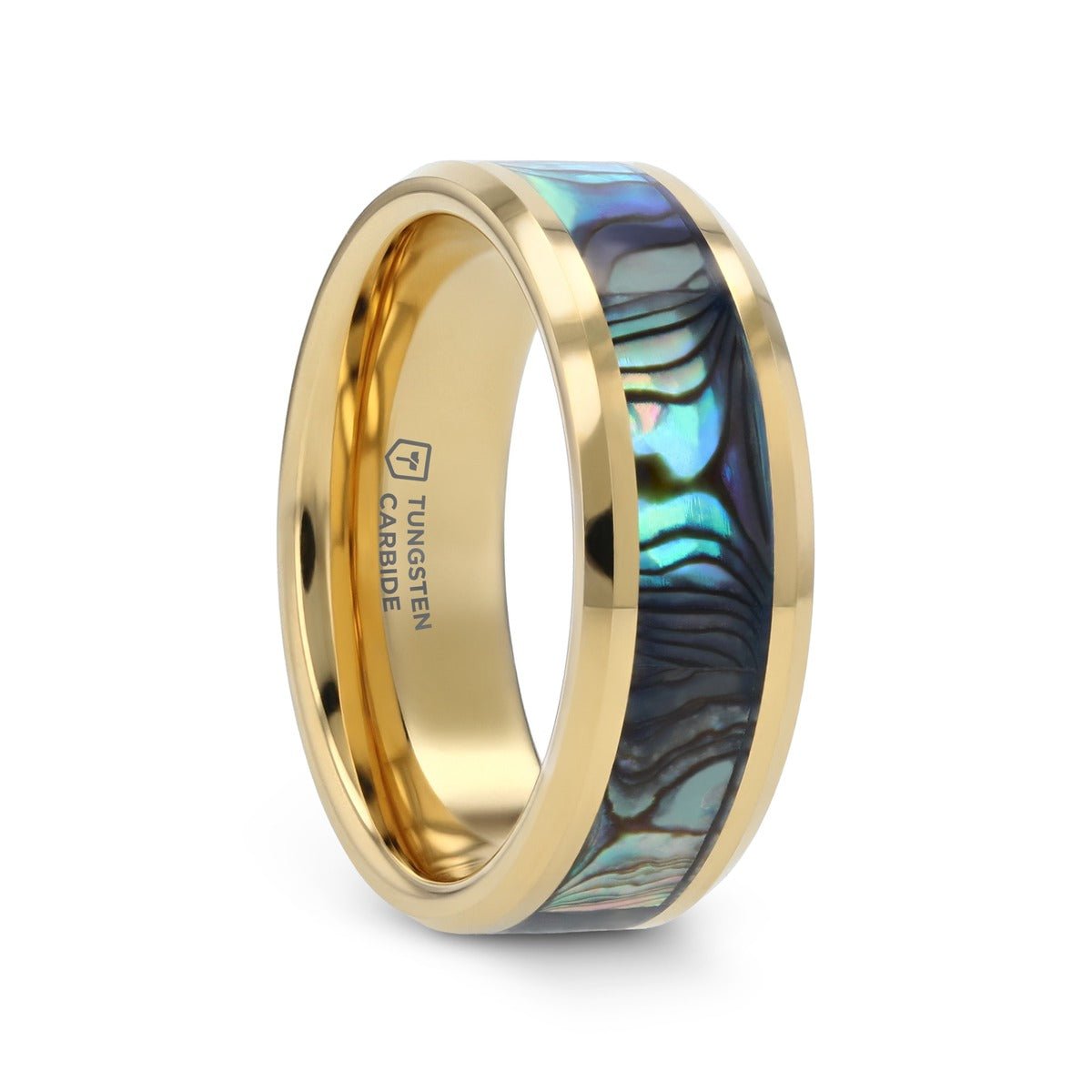 SHORELINE gold-plated tungsten carbide ring, side view