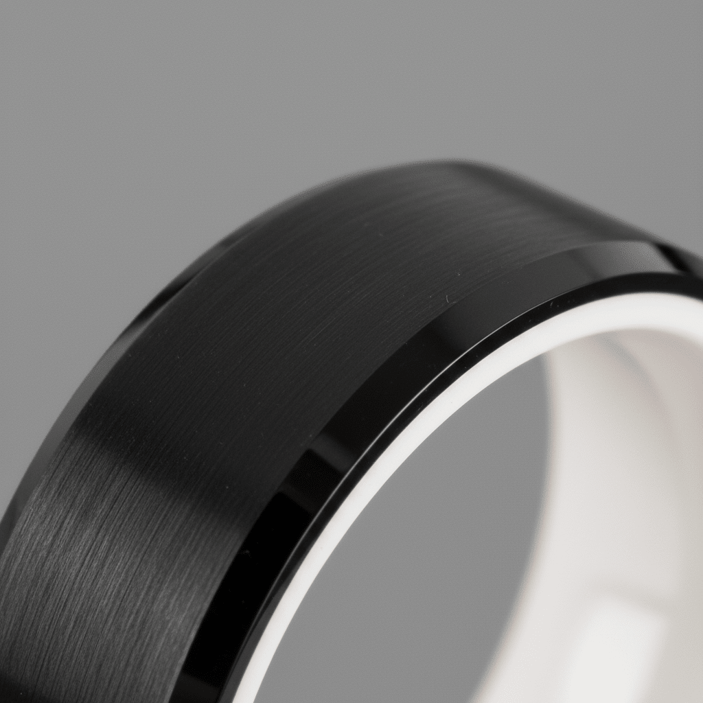 SIGMA — Extreme macro detail — men's tungsten wedding ring.