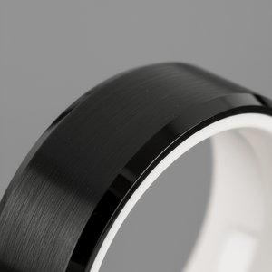 SIGMA — Extreme macro detail — men's tungsten wedding ring.