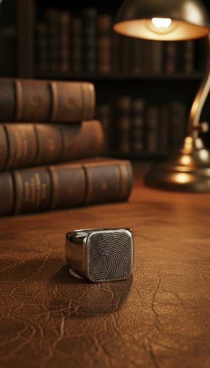 Signet Ring - Custom Signet Ring - Fingerprint Ring lifestyle photography