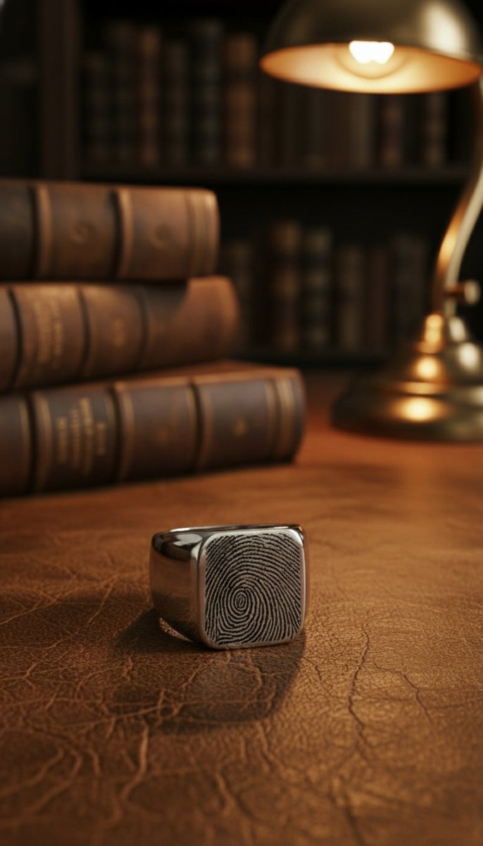 Signet Ring - Custom Signet Ring - Fingerprint Ring lifestyle photography
