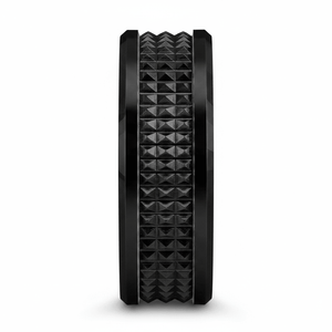 SILVERFANGNOIR — Front-facing straight-on view — men's tungsten wedding ring.