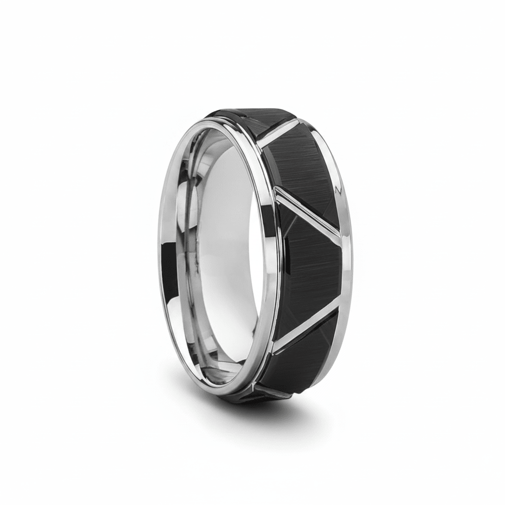 SILVERTROID — hero shot — men's tungsten carbide wedding ring | Aydins Jewelry