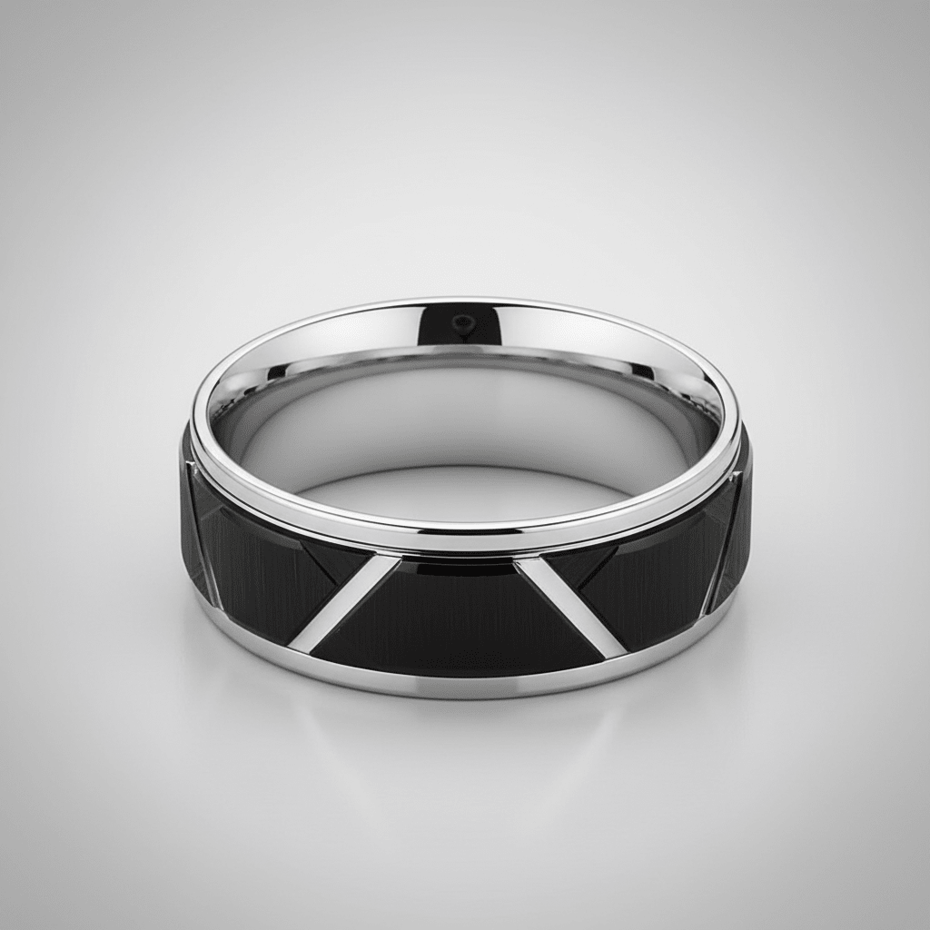 SILVERTROID — alternate angle — men's tungsten carbide wedding ring | Aydins Jewelry
