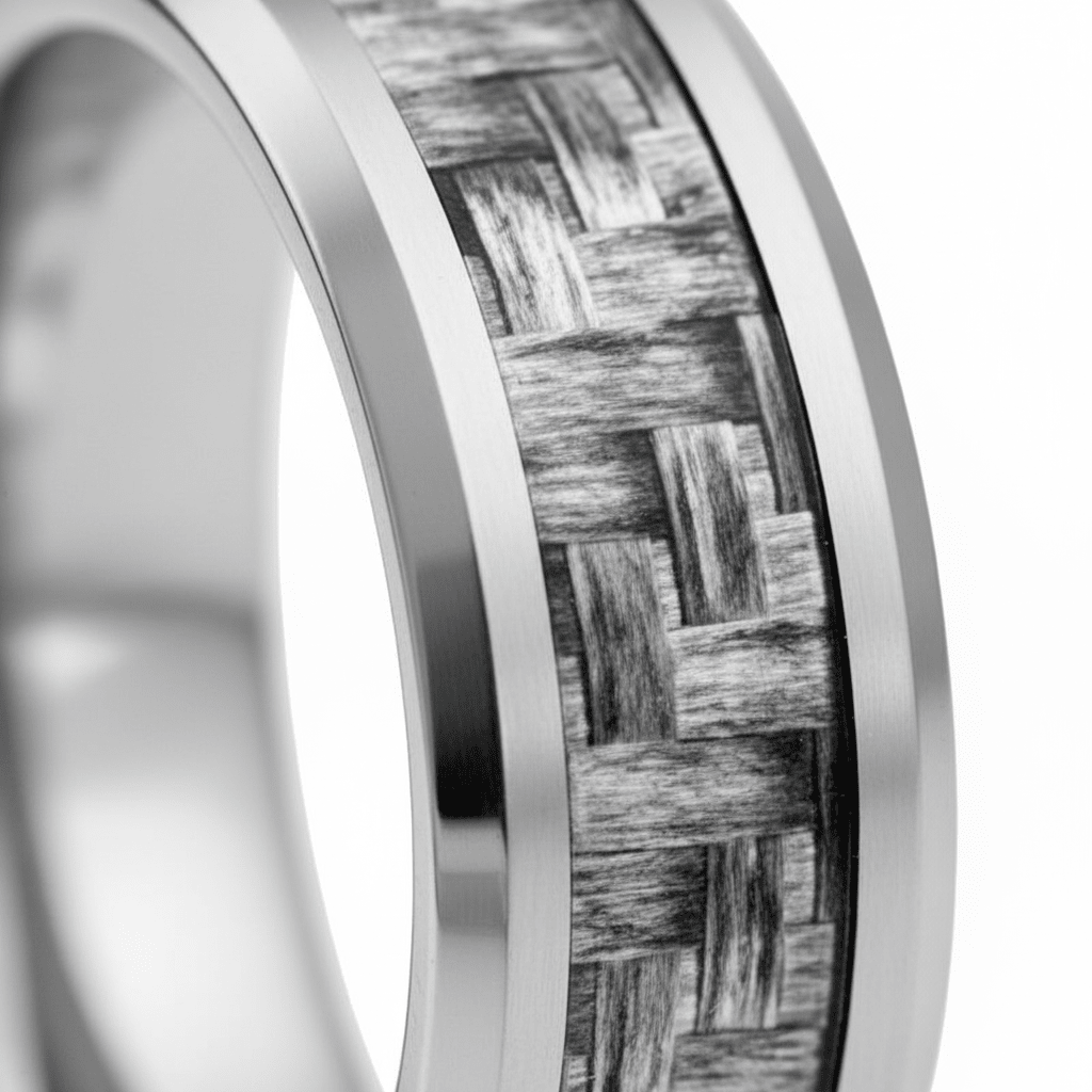 SKYLO — close-up detail — men's tungsten carbide wedding ring | Aydins Jewelry