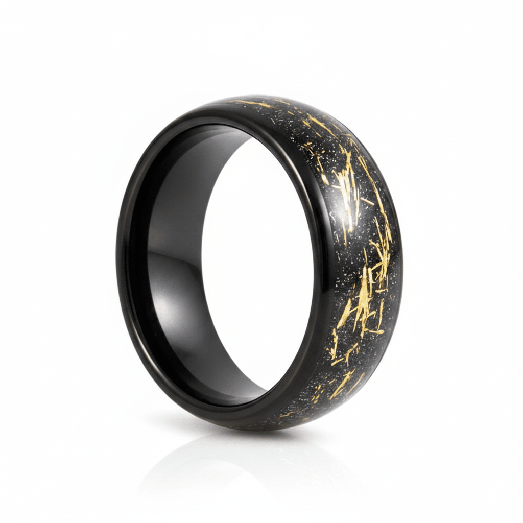 SLICK — Hero product shot — men's tungsten wedding ring.