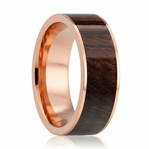 Bubinga Wood inlay 14k yellow gold wedding band 8mm, additional view 6