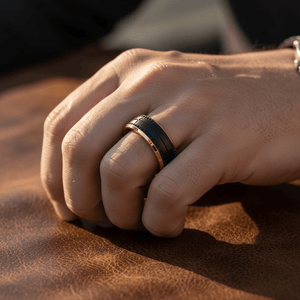 SOLSTICE — lifestyle on hand — men's tungsten carbide wedding ring | Aydins Jewelry