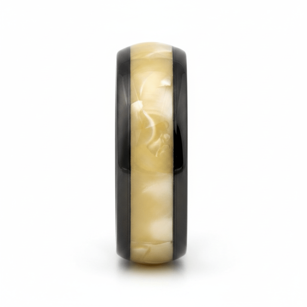 SOLSTICE — Front-facing straight-on view — men's tungsten wedding ring.