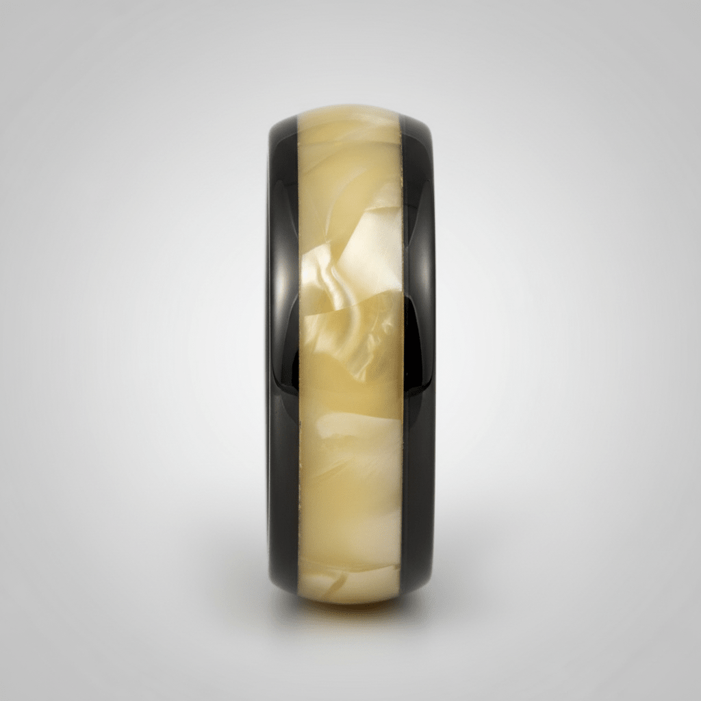 SOLSTICE — Center-through axial view — men's tungsten wedding ring.