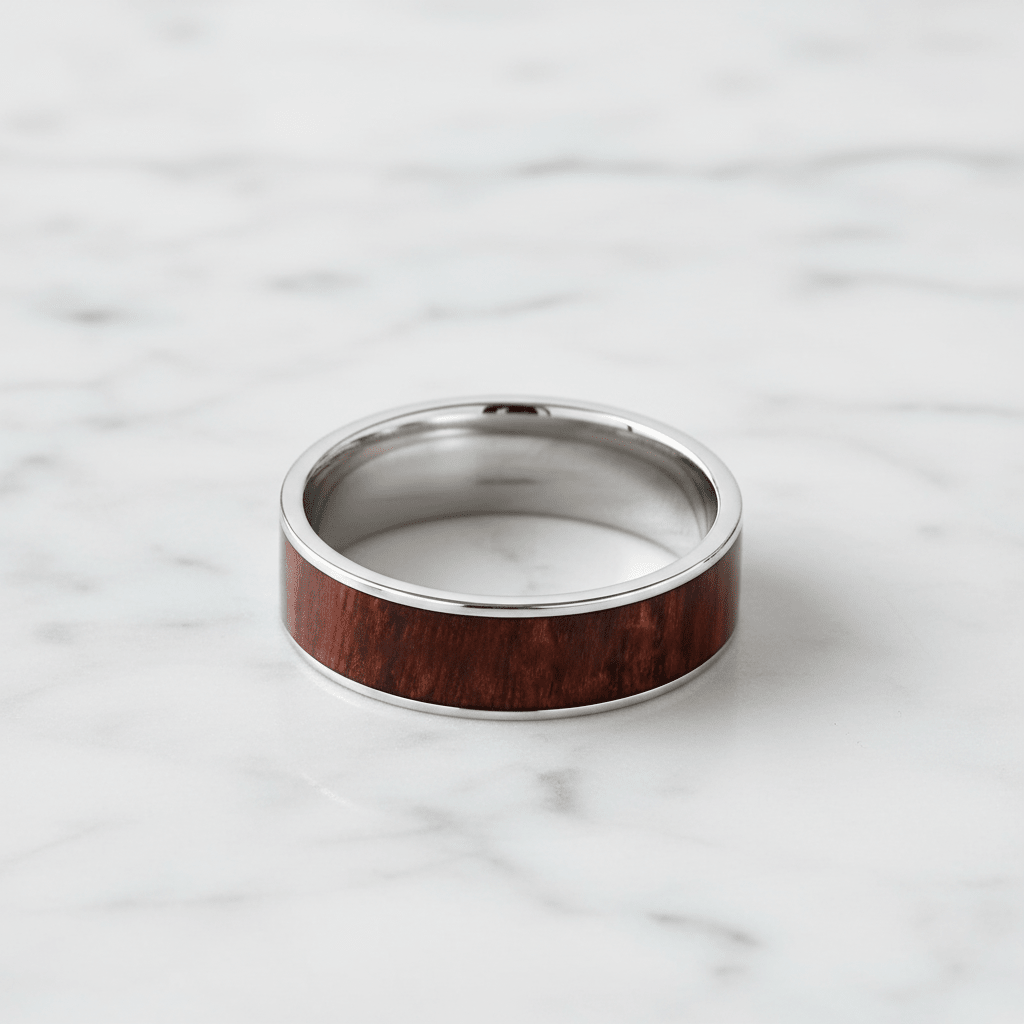 Carpathian Wood inlay 14k yellow gold wedding band 8mm, additional view 12