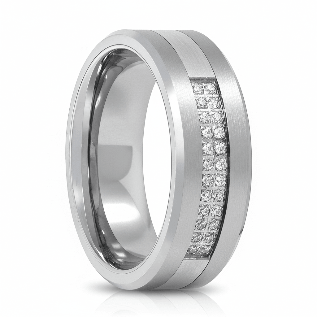 SPARKLUXE — hero shot — men's tungsten carbide wedding ring | Aydins Jewelry