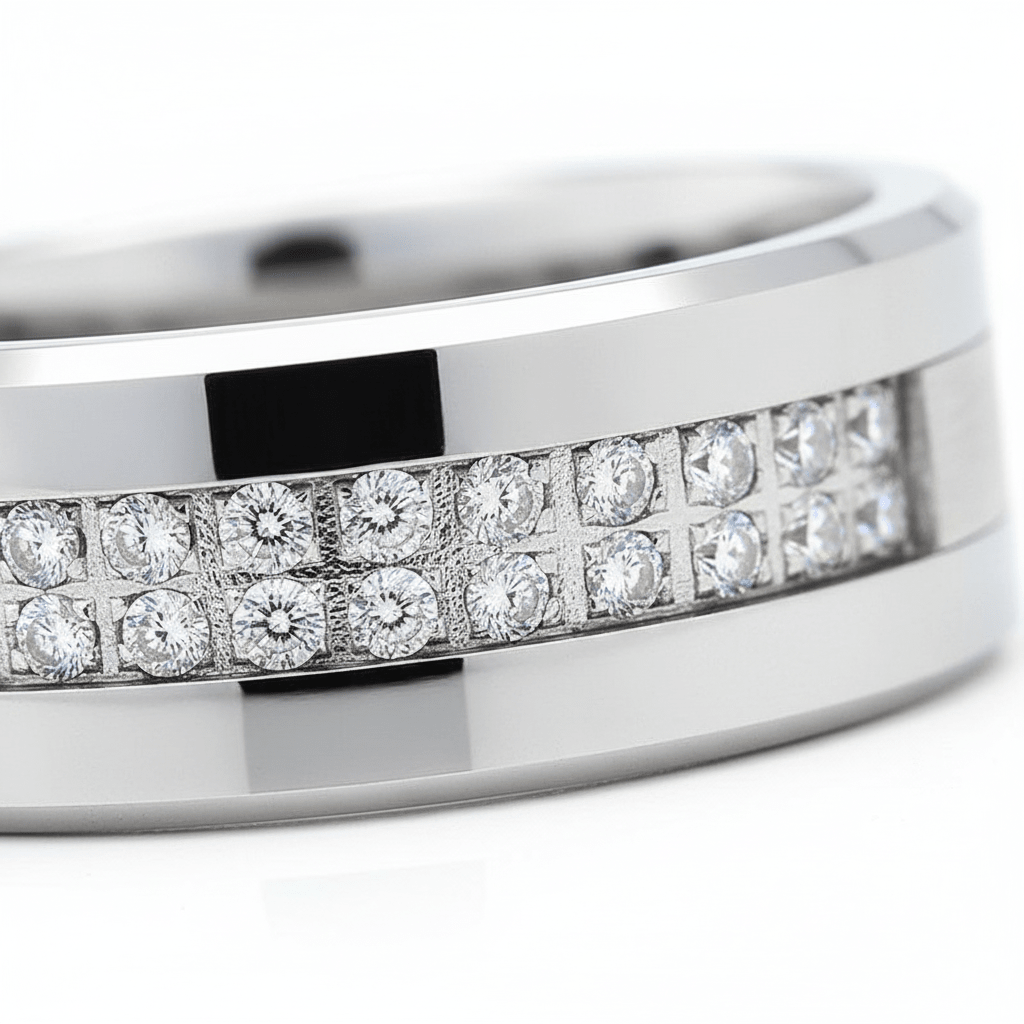 SPARKLUXE — close-up detail — men's tungsten carbide wedding ring | Aydins Jewelry