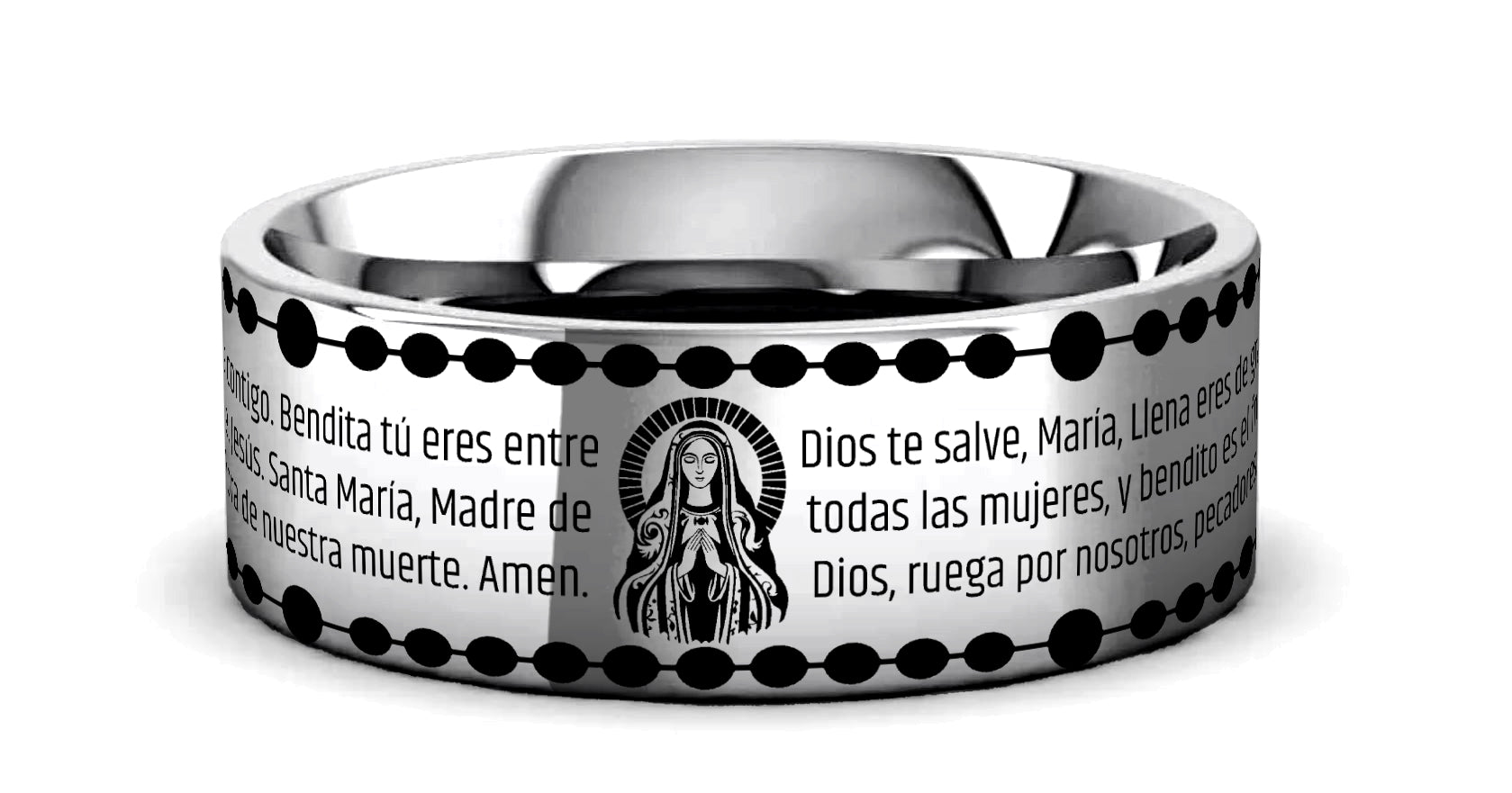 AVE Silver tungsten Christian wedding ring — angle 2