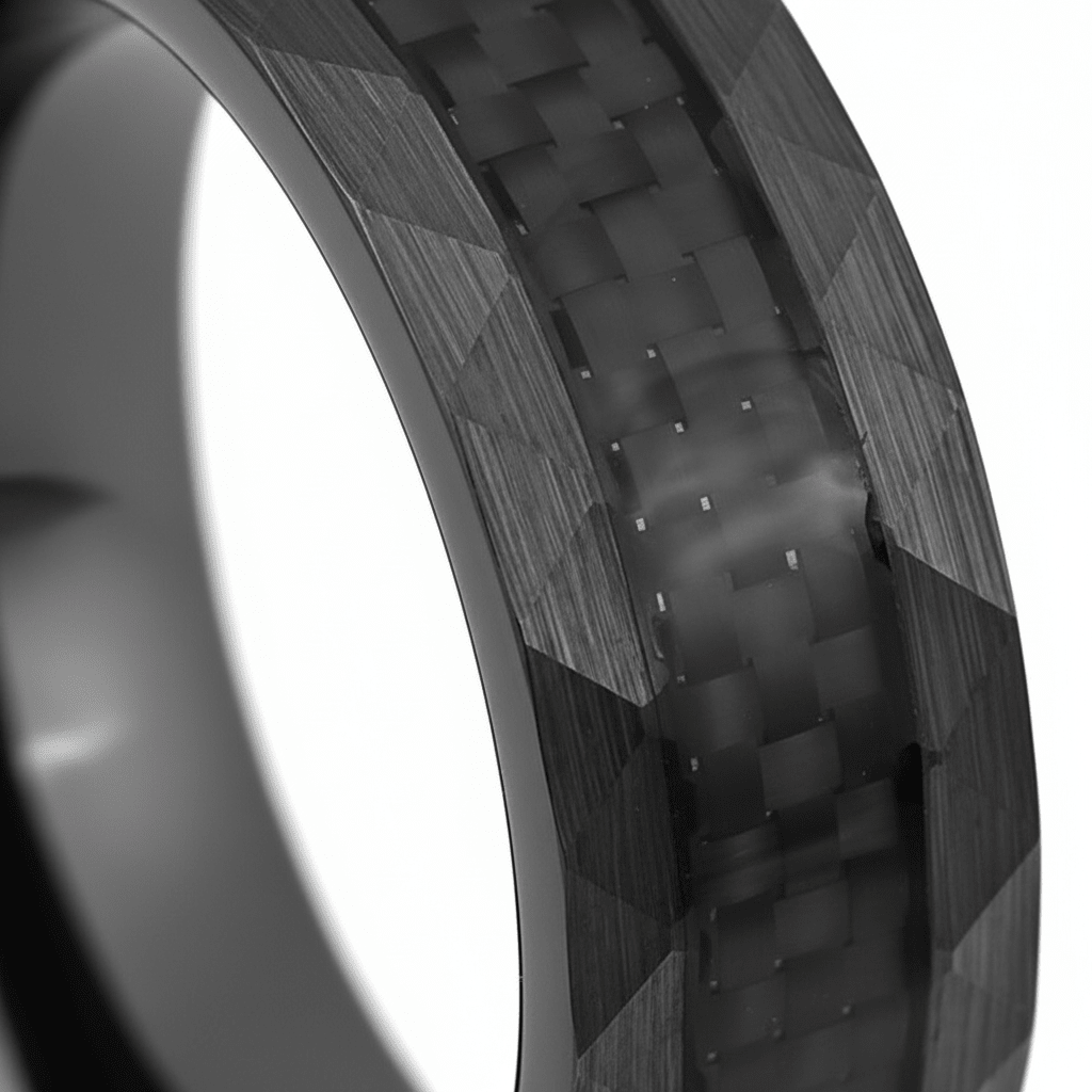 SPEEDSTER — Extreme macro detail — men's tungsten wedding ring.