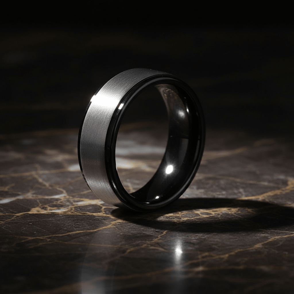 SPHERE — detail view — men's tungsten carbide wedding ring | Aydins Jewelry