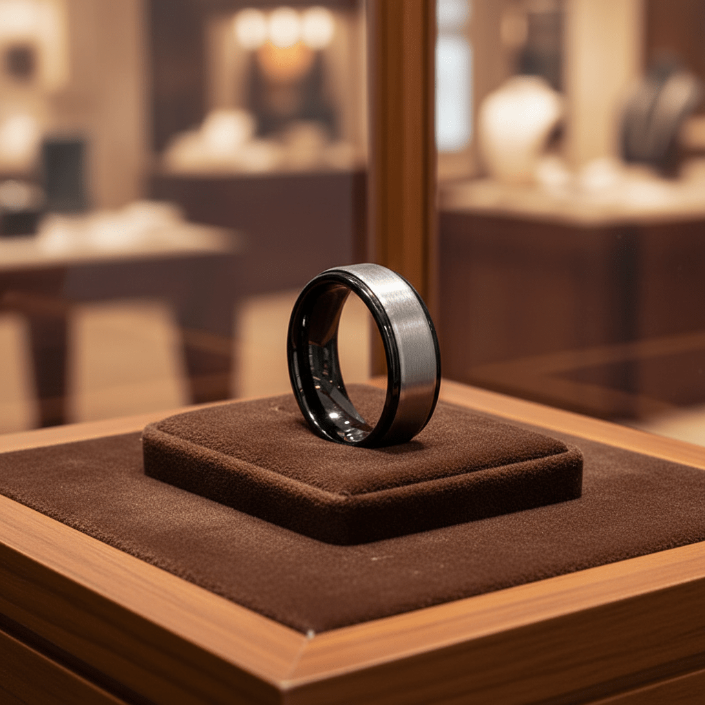 SPHERE — display shot — men's tungsten carbide wedding ring | Aydins Jewelry