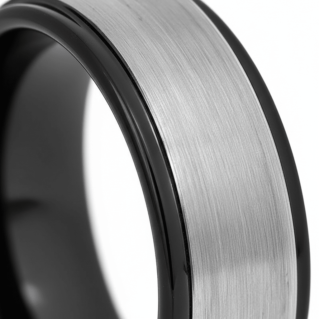 SPHERE — close-up detail — men's tungsten carbide wedding ring | Aydins Jewelry