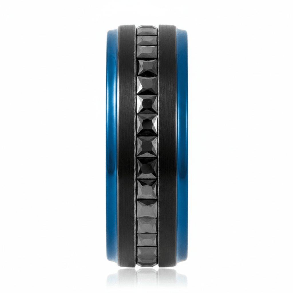 STALLION — Front-facing straight-on view — men's tungsten wedding ring.