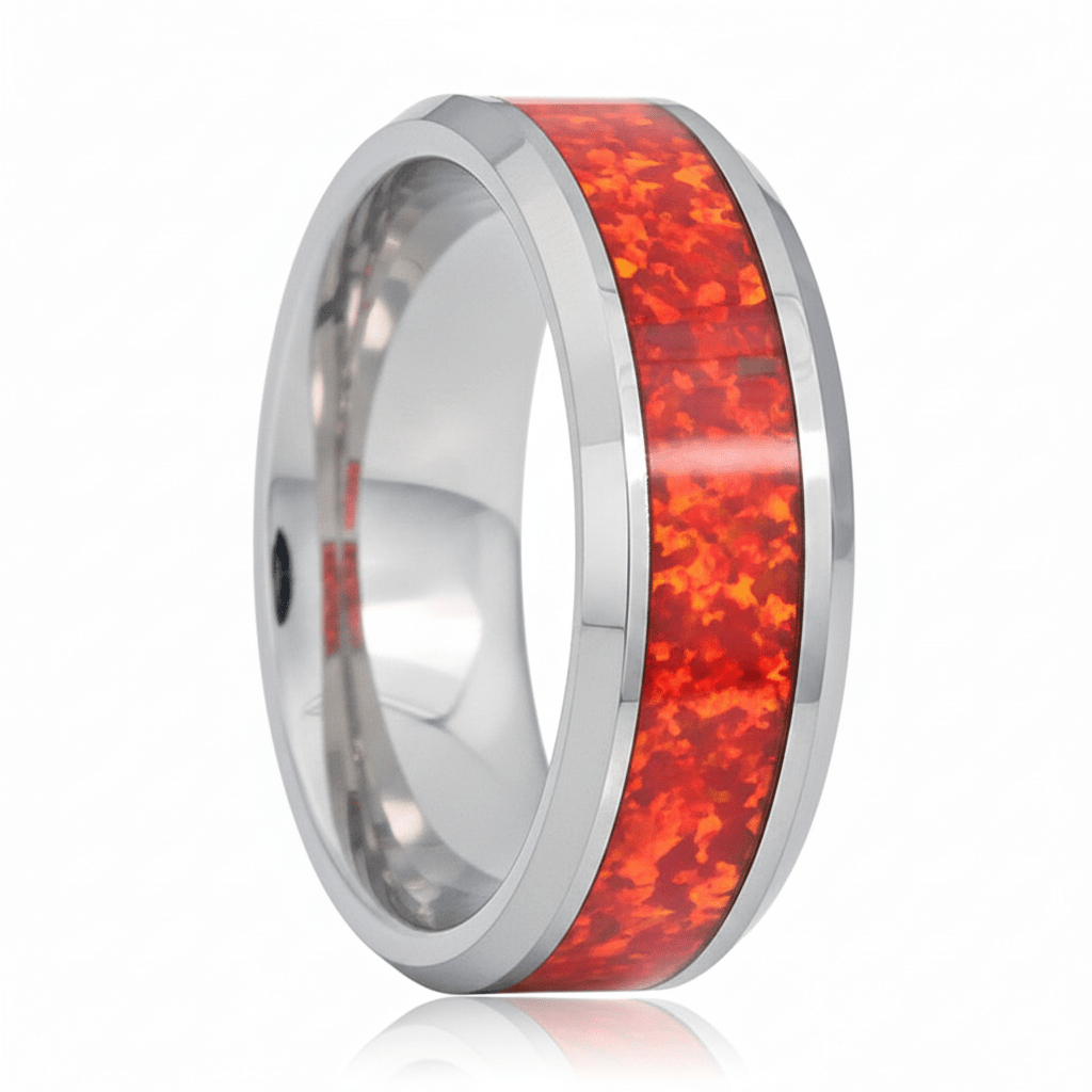 STARFALL — Hero product shot — men's tungsten wedding ring.