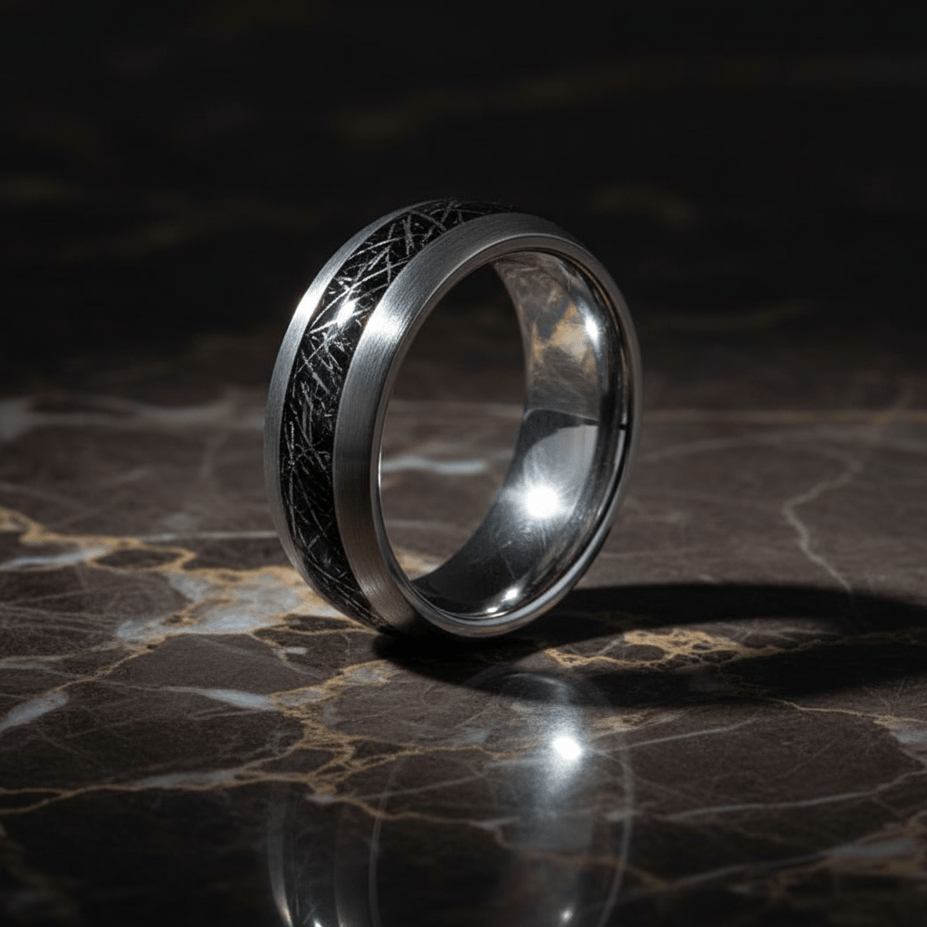 STARY — detail view — men's tungsten carbide wedding ring | Aydins Jewelry