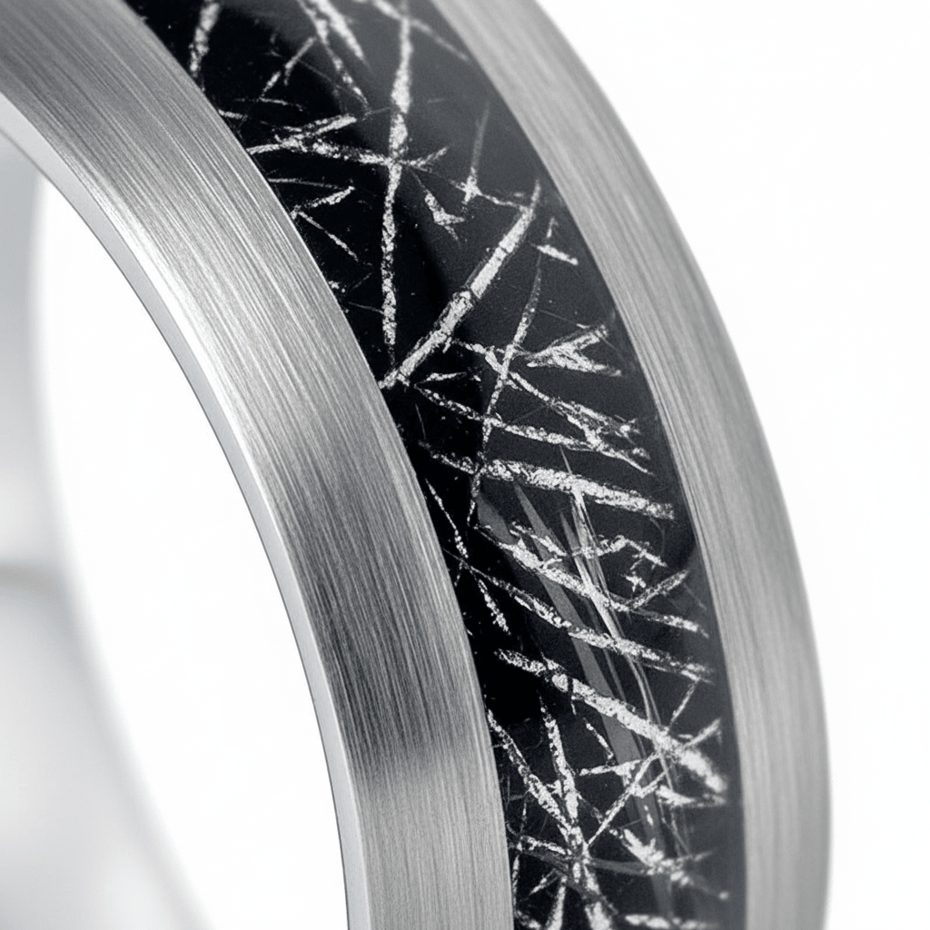 STARY — close-up detail — men's tungsten carbide wedding ring | Aydins Jewelry