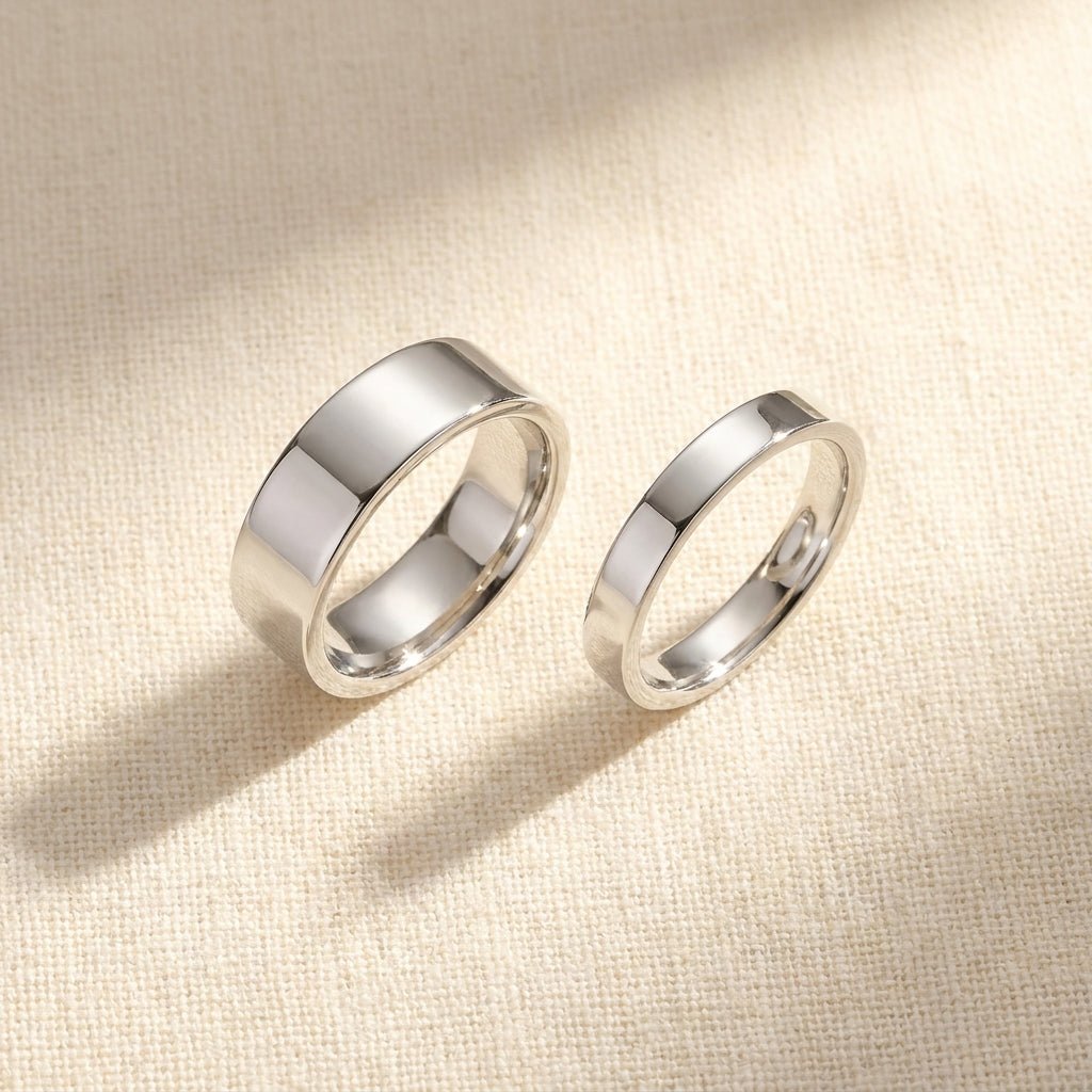Sterling Silver Flat Comfort Fit Wedding Band his and hers matching pair