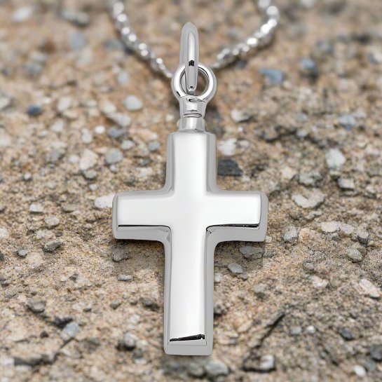 Polished Silver Cross store Memorial Keepsake Necklace