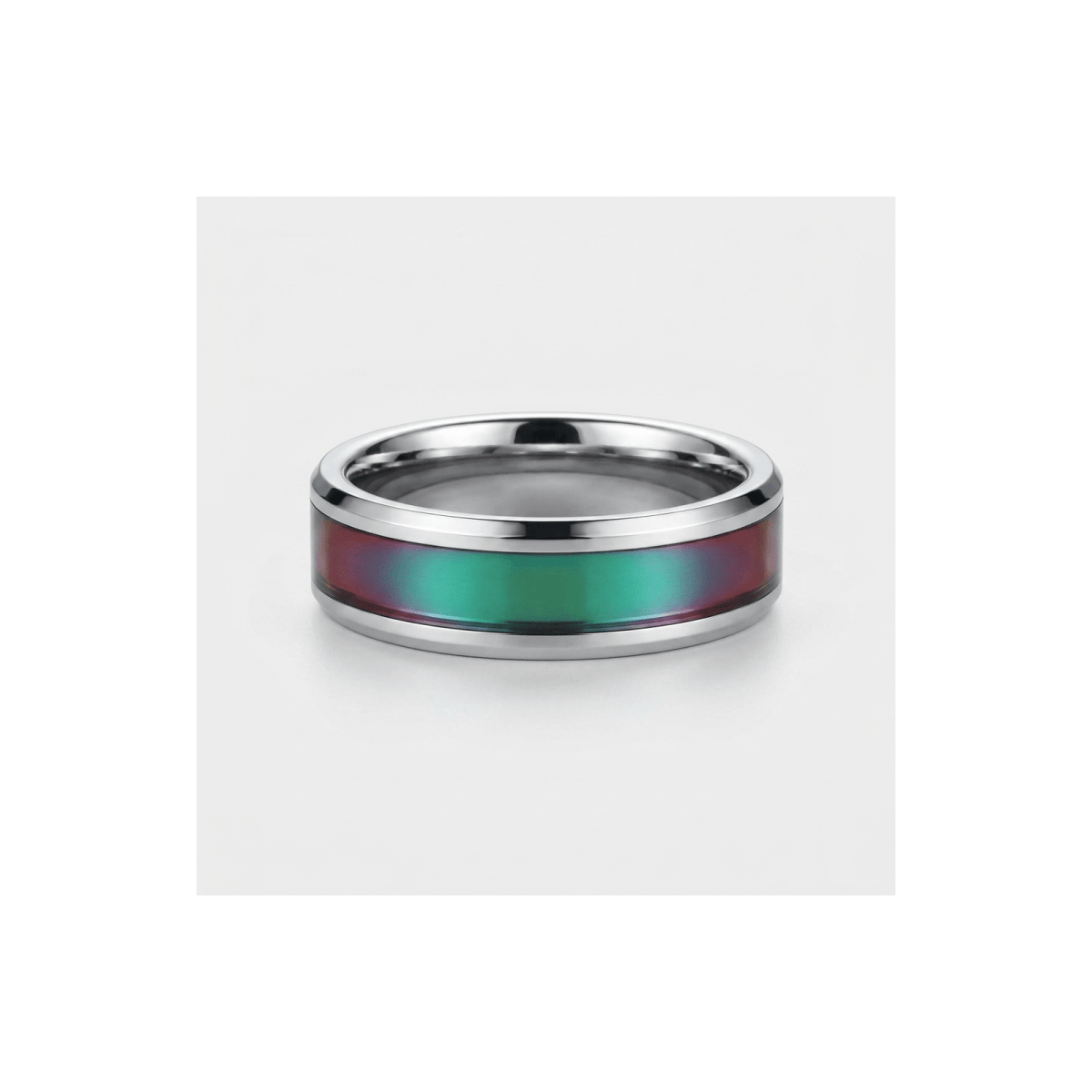 STINGRAY blue purple color changing tungsten ring, low angle product view