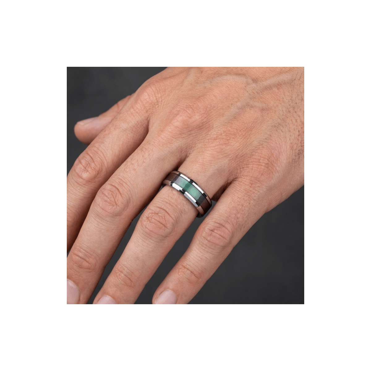 STINGRAY blue purple tungsten men's ring worn on hand