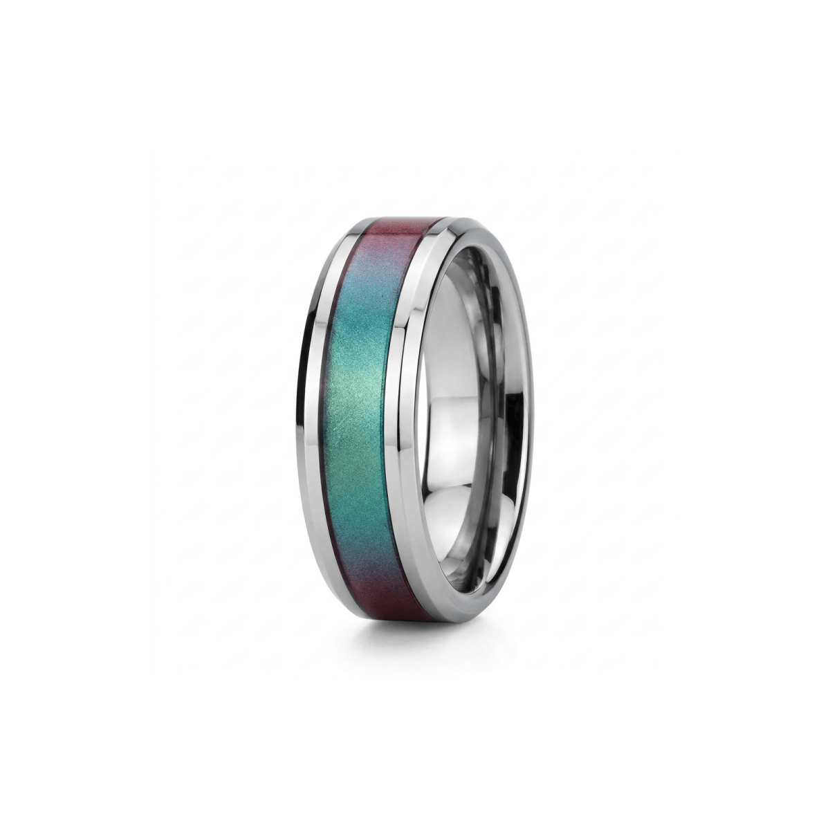 STINGRAY blue purple color changing tungsten ring, front profile