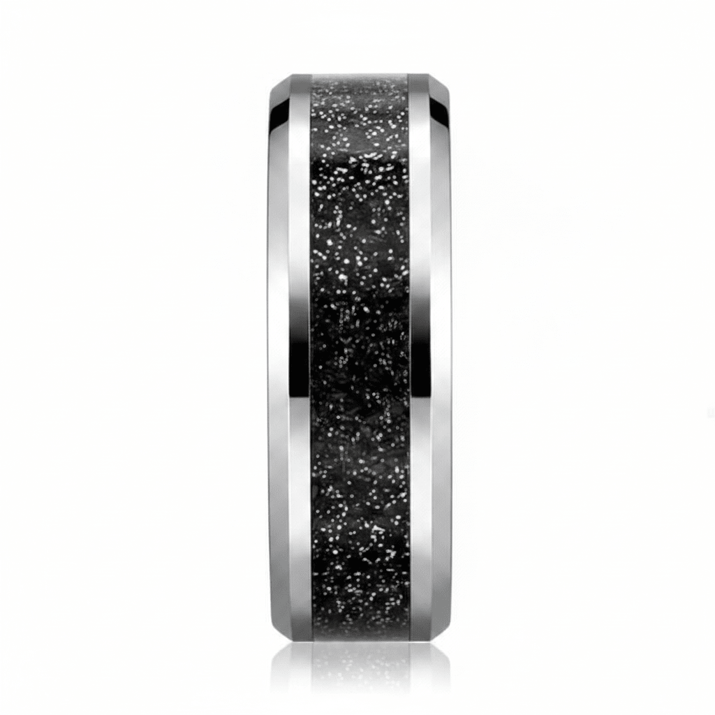 STORMIC — angled view — men's tungsten carbide wedding ring | Aydins Jewelry