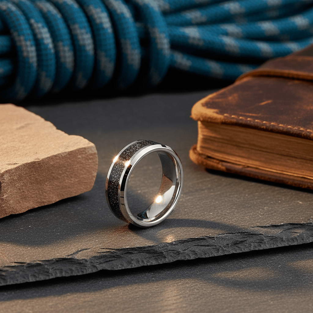 STORMIC — close-up detail — men's tungsten carbide wedding ring | Aydins Jewelry