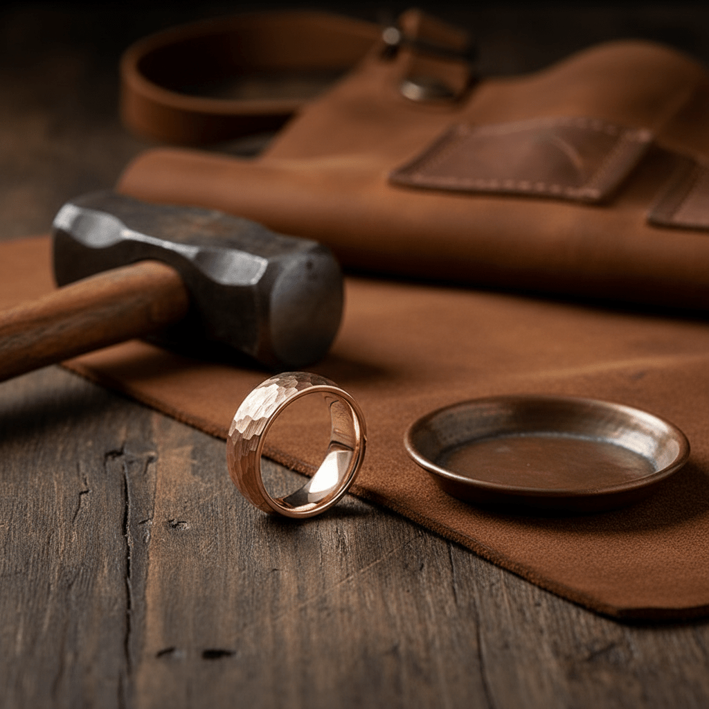 STRIKE — Editorial masculine still life — men's tungsten wedding ring.