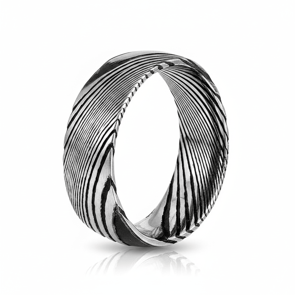 SWIRL — Hero product shot — men's tungsten wedding ring.