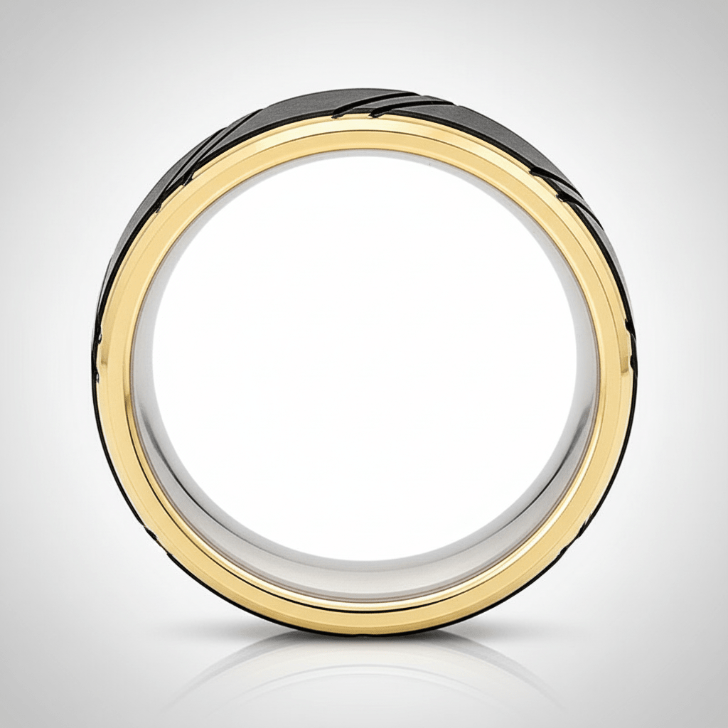 TALON — Center-through axial view — men's tungsten wedding ring.