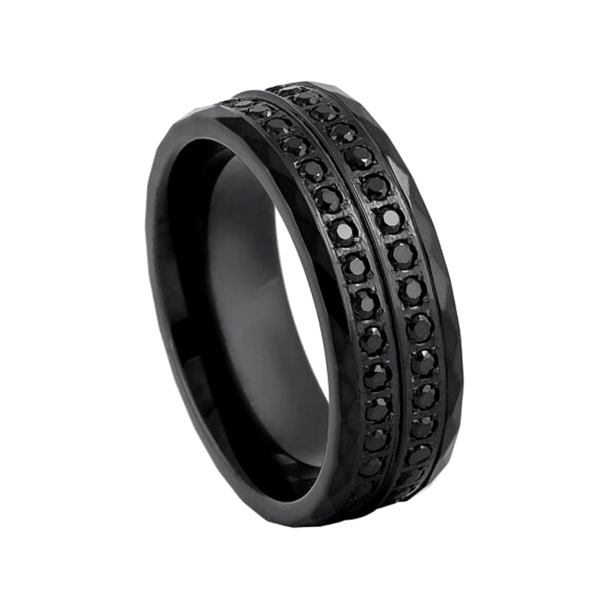 CZ Eternity black titanium wedding ring 8mm, top view