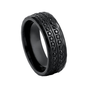CZ Eternity black titanium wedding ring 8mm, top view