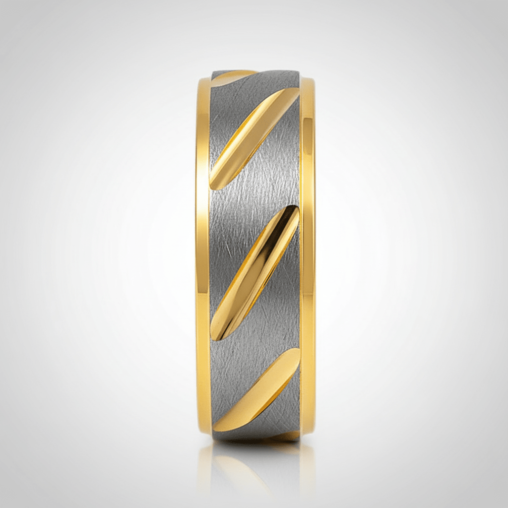 TASOS — Center-through axial view — men's tungsten wedding ring.