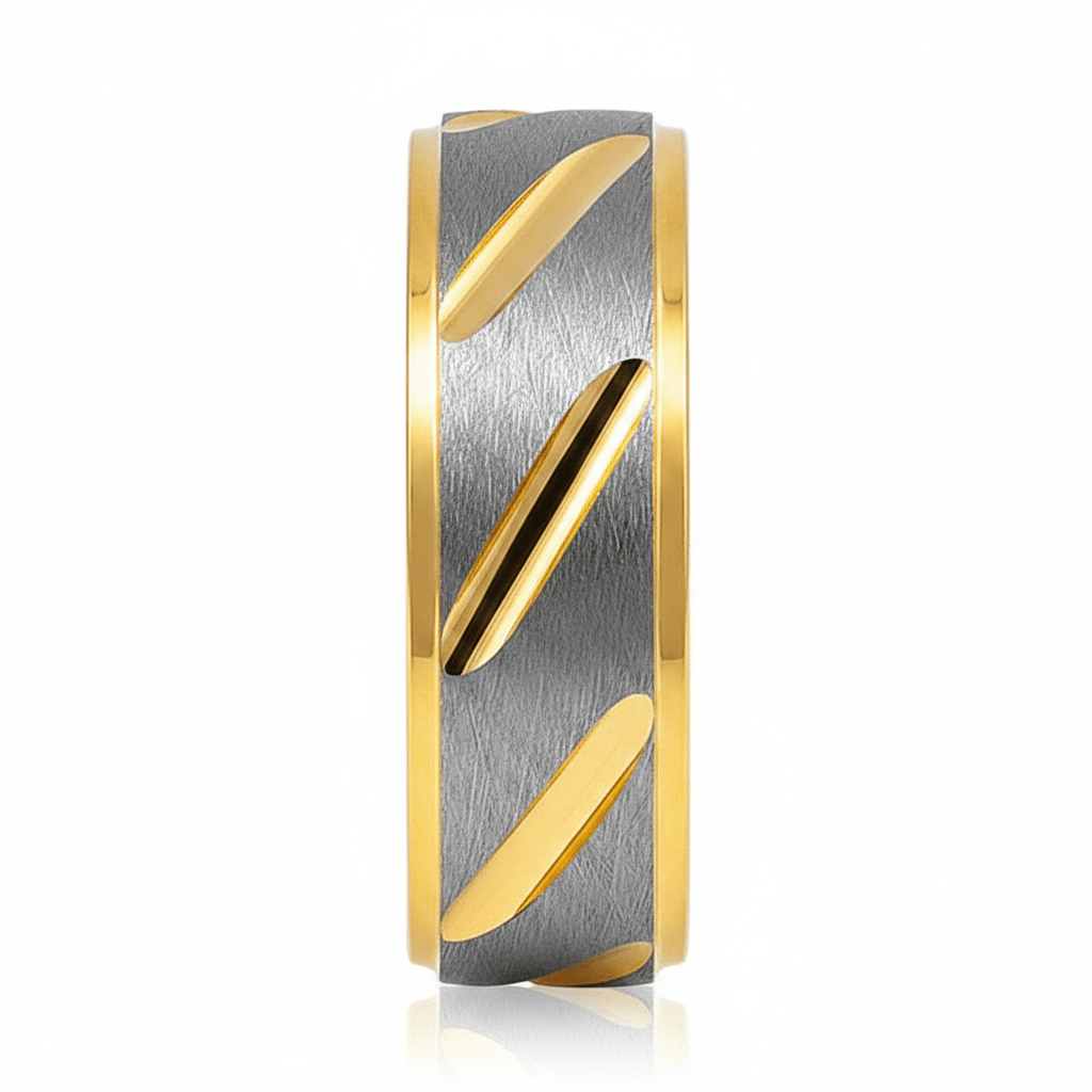 TASOS — Front-facing straight-on view — men's tungsten wedding ring.
