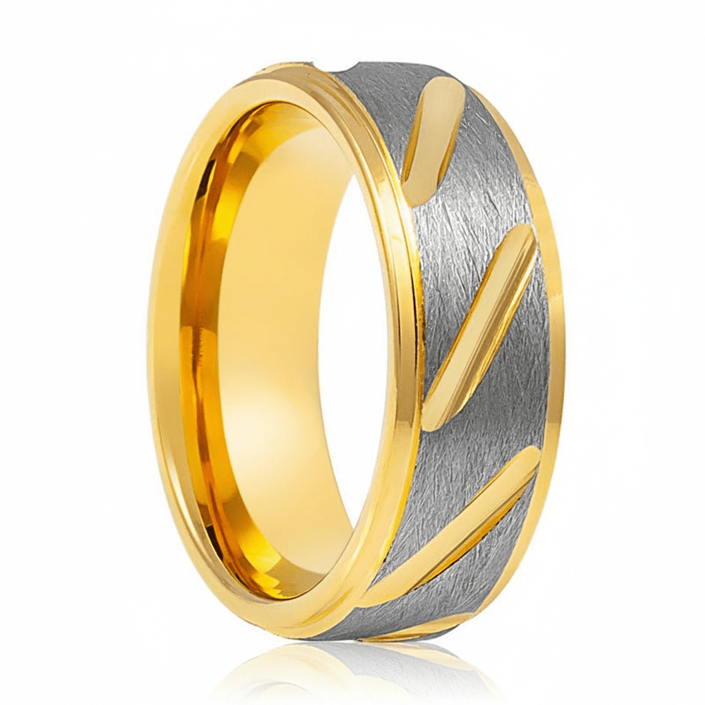 TASOS — Hero product shot — men's tungsten wedding ring.