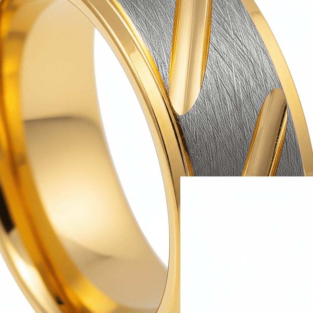TASOS — Extreme macro detail — men's tungsten wedding ring.