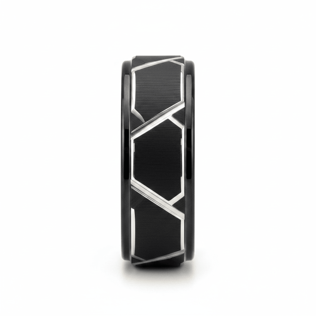 TERRANCE — Front-facing straight-on view — men's tungsten wedding ring.