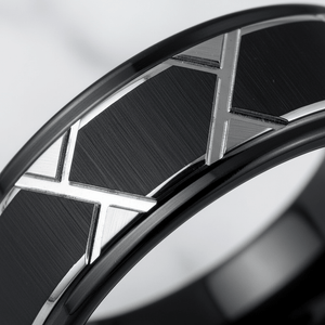TERRANCE — Extreme macro detail — men's tungsten wedding ring.