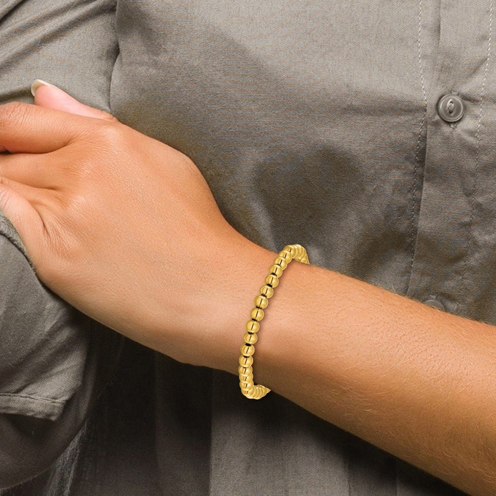 Men's Beaded Bracelet - Stainless Steel 6mm Polished Beads | Yellow IP Plating