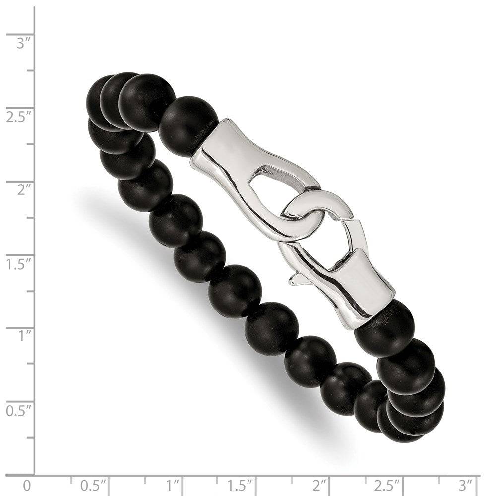 Men's Elegant Black Agate Beaded Bracelet with Lobster Clasp