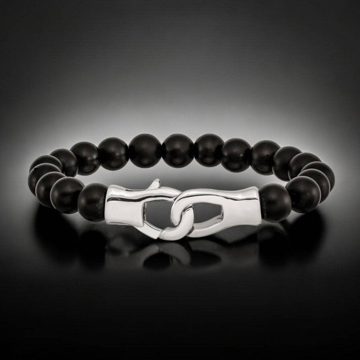 Men's Black Agate Beaded Bracelet with Stainless Steel Lobster Clasp