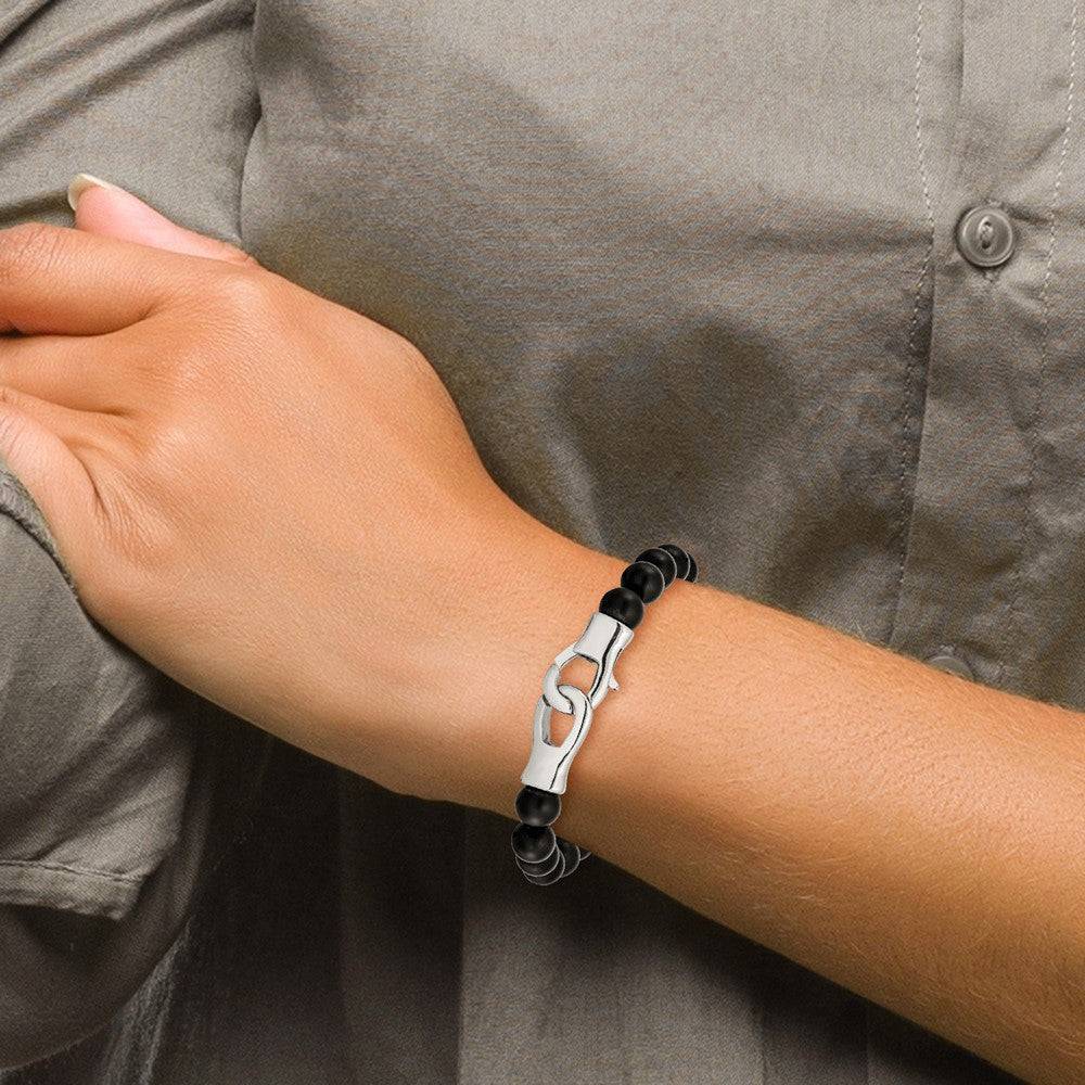 Polished Black Agate Beads Bracelet for Men