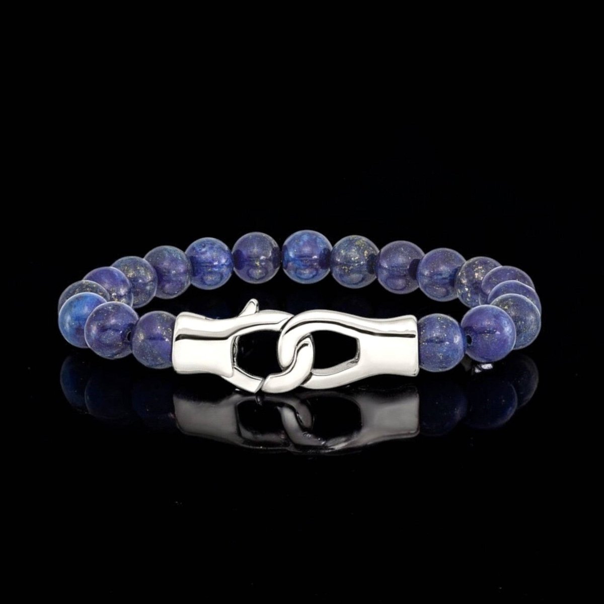 Men's Lapis Beaded Bracelet with Stainless Steel Lobster Clasp